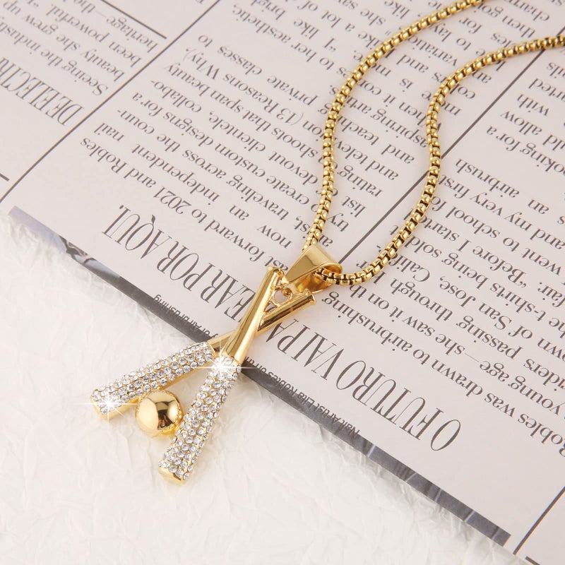AsAlways Hip Hop Jewelry Iced Out Cross Baseball Bat Pendant Sports 18k Gold Plated Necklace for Men Women(Cross Baseball) - Image 4